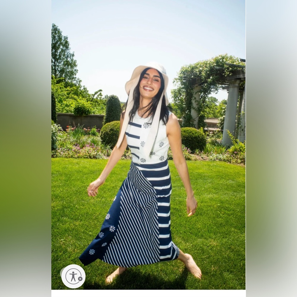 Tanya Taylor Navy and White Maxi Skirt